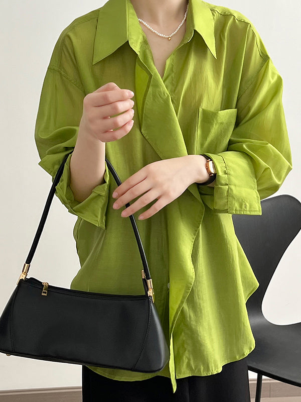 xakxx Irregular Clipping Long Sleeves Solid Color Lapel Blouses&Shirts Tops