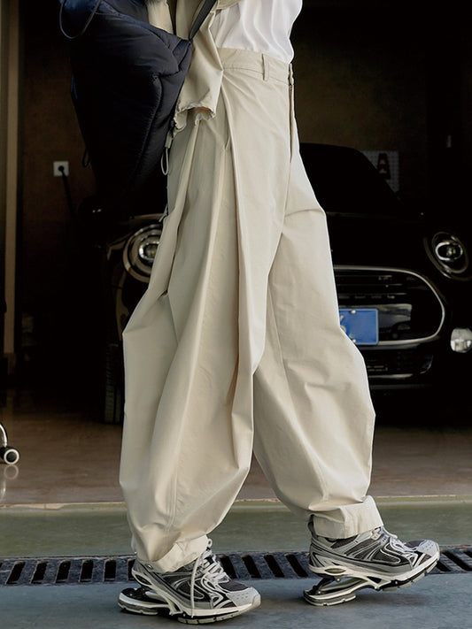 xakxx Loose Wide Leg High-Waisted Pleated Solid Color Casual Pants Bottoms Trousers