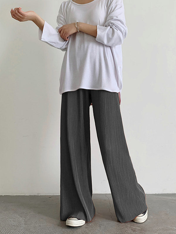 xakxx Casual Solid Color Pleats Capri-Pants Bottoms