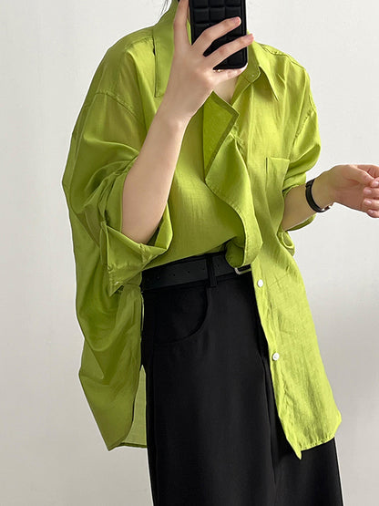 xakxx Irregular Clipping Long Sleeves Solid Color Lapel Blouses&Shirts Tops