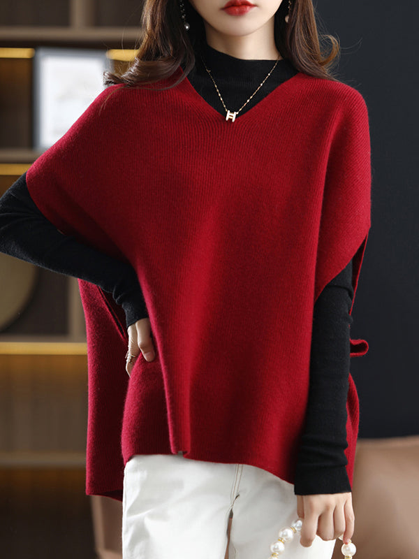 xakxx Casual Sleeveless Loose Solid Color V-Neck Vest Top