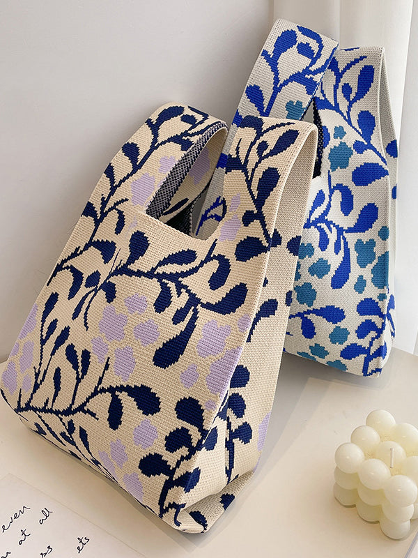 xakxx Contrast Color Floral Woven Bags Handbag