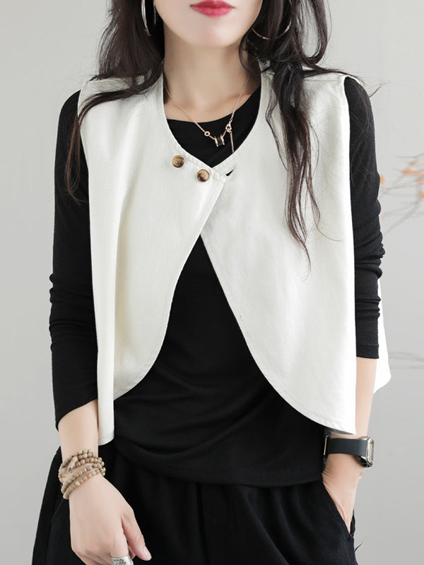 xakxx Artistic Retro Loose Sleeveless Solid Color Round-Neck Vest Outerwear
