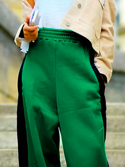 xakxx Loose Wide Leg Contrast Color Casual Pants Bottoms