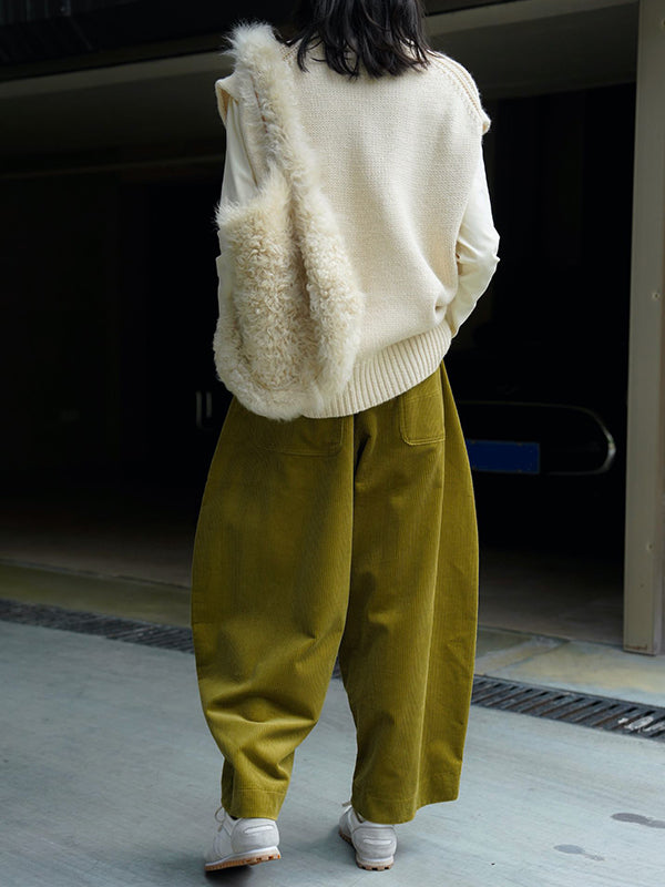 xakxx Vintage Corduroy Wide Leg Loose Solid Color Pants