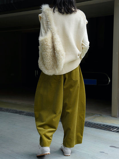 xakxx Vintage Corduroy Wide Leg Loose Solid Color Pants