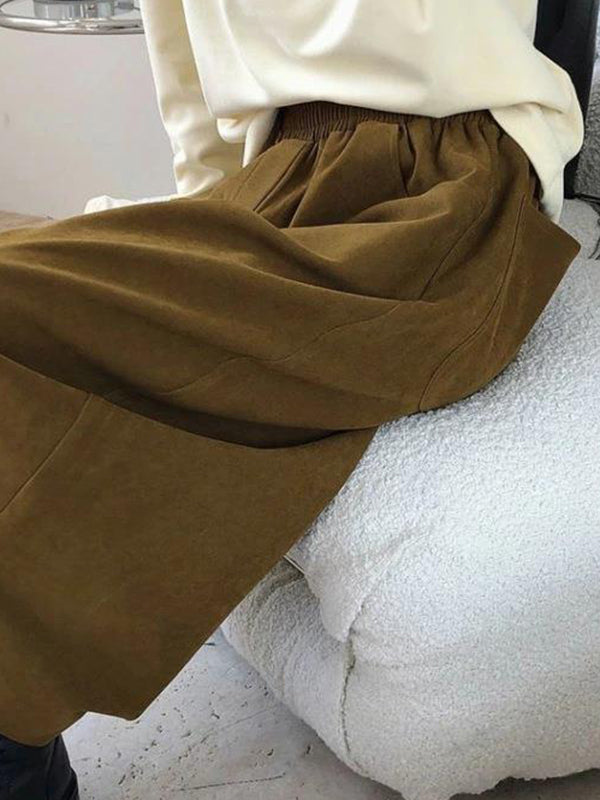 xakxx Harem Pants Wide Leg Elasticity Solid Color Split-Joint Pants Trousers