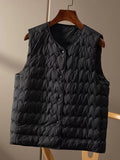xakxx Loose Sleeveless Buttoned Quilted Solid Color Round-Neck Padded Vest
