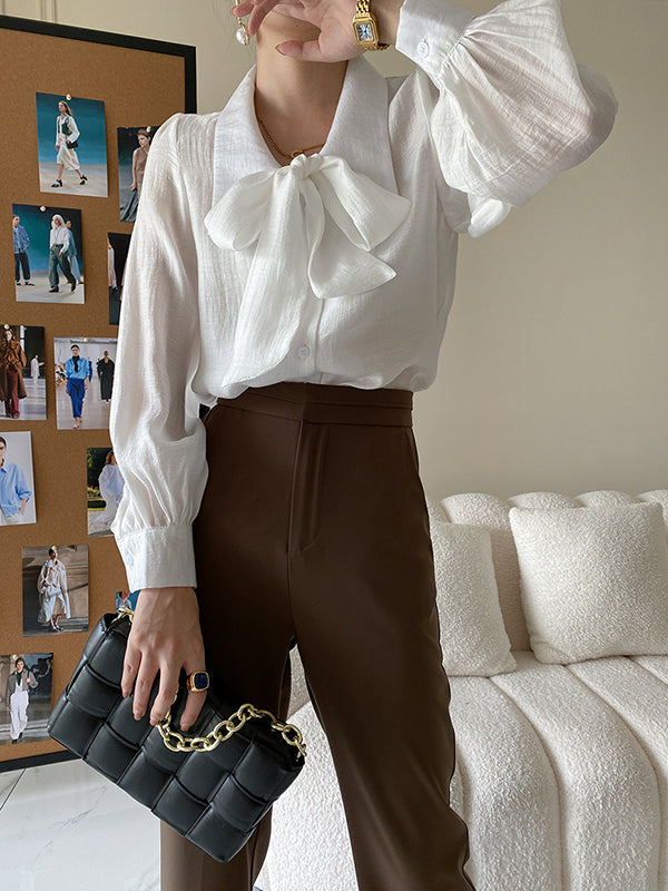 xakxx Urban Loose Long Sleeves Solid Color Lapel Collar Blouses