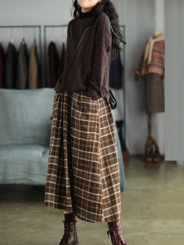 xakxx Artistic Retro Plaid A-Line Skirt