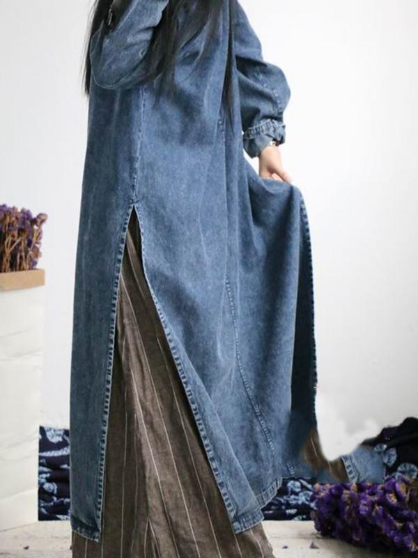 xakxx Loose Button Split-side Jeans Long Dress