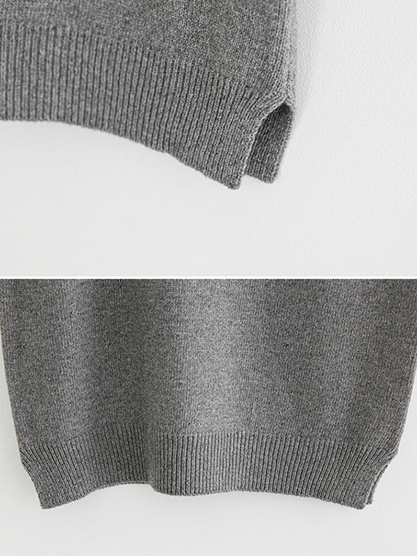 xakxx Casual Loose Sleeveless Solid Color V-Neck Sweater Vest Outerwear