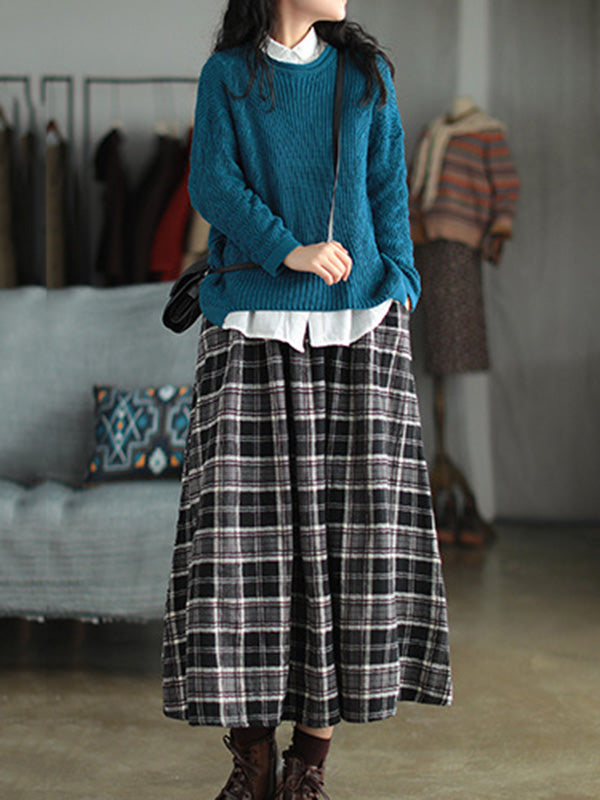 xakxx Artistic Retro Plaid A-Line Skirt