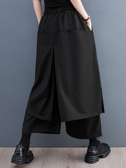 xakxx Wide Leg Loose Drawstring Solid Color Casual Pants Bottoms Culotte