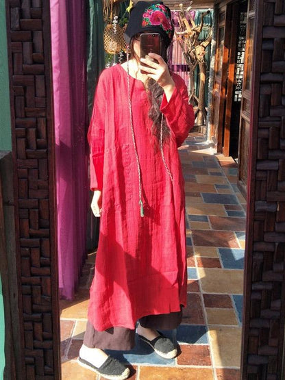 xakxx 100% Linen Manual Embroidered Long Dress