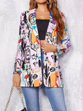xakxx Long Sleeves Loose Figure Printed Notched Collar Outerwear