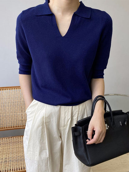 xakxx 7 Colors Urban Solid Color Half Sleeves Knitting Shirt Top