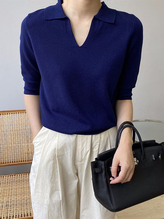 xakxx 7 Colors Urban Solid Color Half Sleeves Knitting Shirt Top