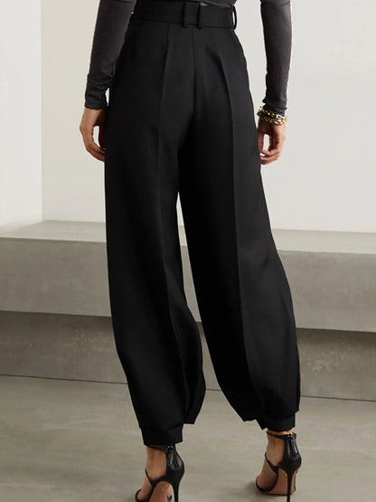 xakxx Simple High Waisted Black Casual Harem Pants Bottoms