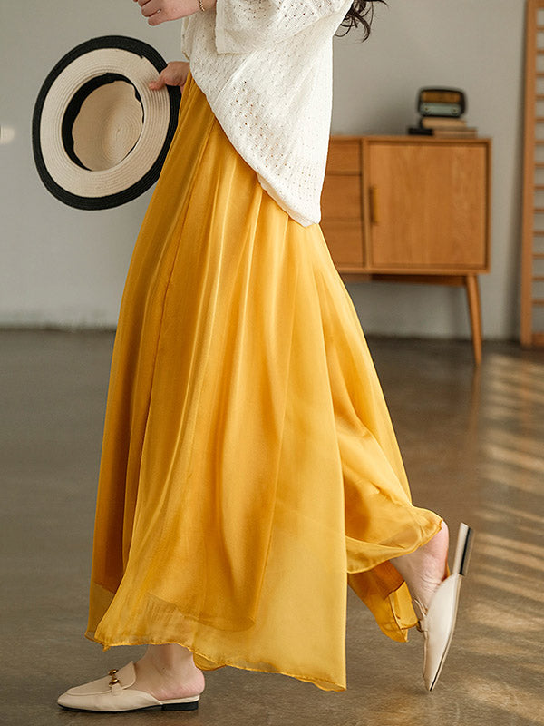 xakxx Casual Solid Color Chiffon Column Wide Leg Pants&Skirt
