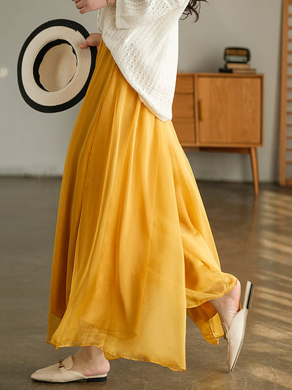 xakxx Casual Solid Color Chiffon Column Wide Leg Pants&Skirt