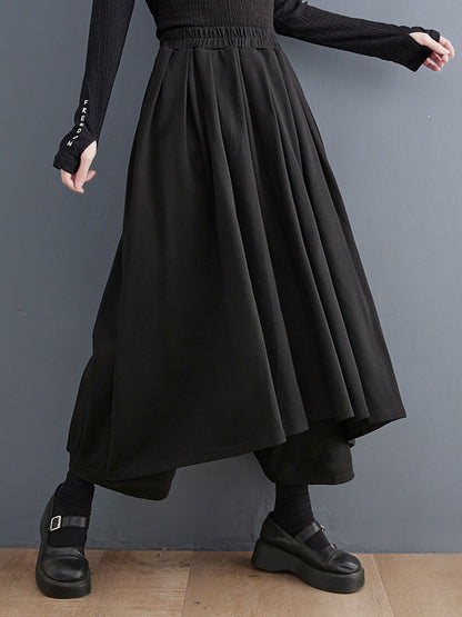 xakxx Vintage Wide Leg Loose Solid Color Elastic Waist Pants