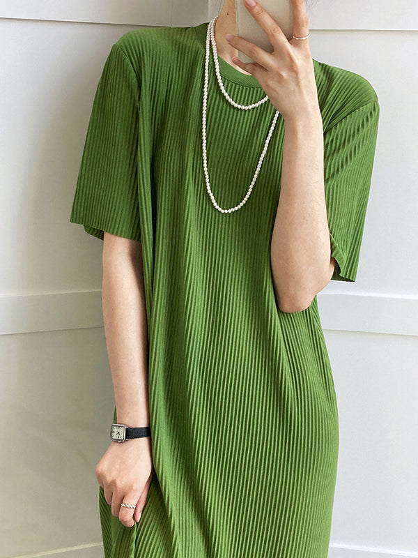 xakxx Original Casual Pleated Solid Color Midi Dress