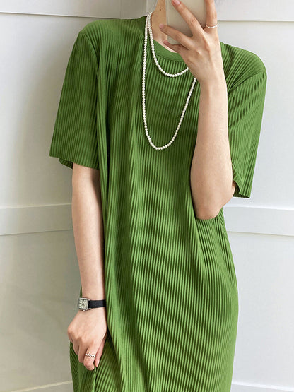xakxx Original Casual Pleated Solid Color Midi Dress
