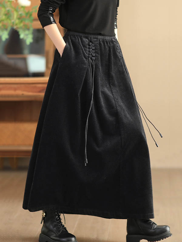 xakxx A-Line Loose Elasticity Solid Color Tied Velvet Skirts Bottoms