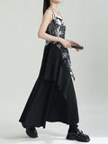 xakxx Loose Sleeveless Asymmetric Printed Split-Joint Spaghetti-Neck Midi Dresses Slip Dress