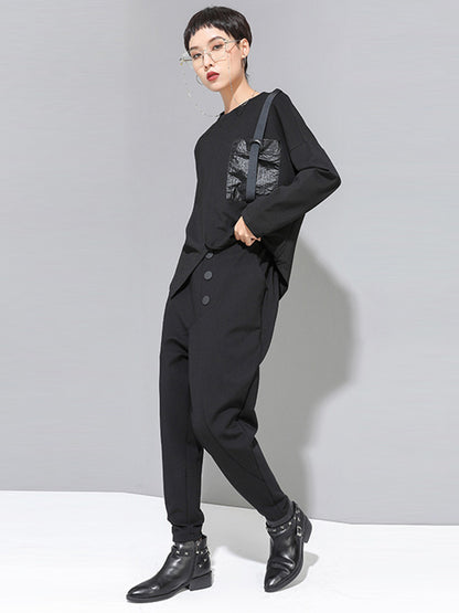 xakxx Personality Black With Button High-Waist Harem Pants