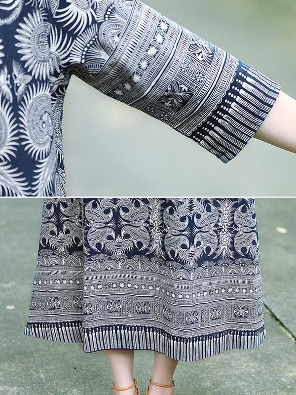 xakxx Vintage Cotton Blend Printing Midi Dresses