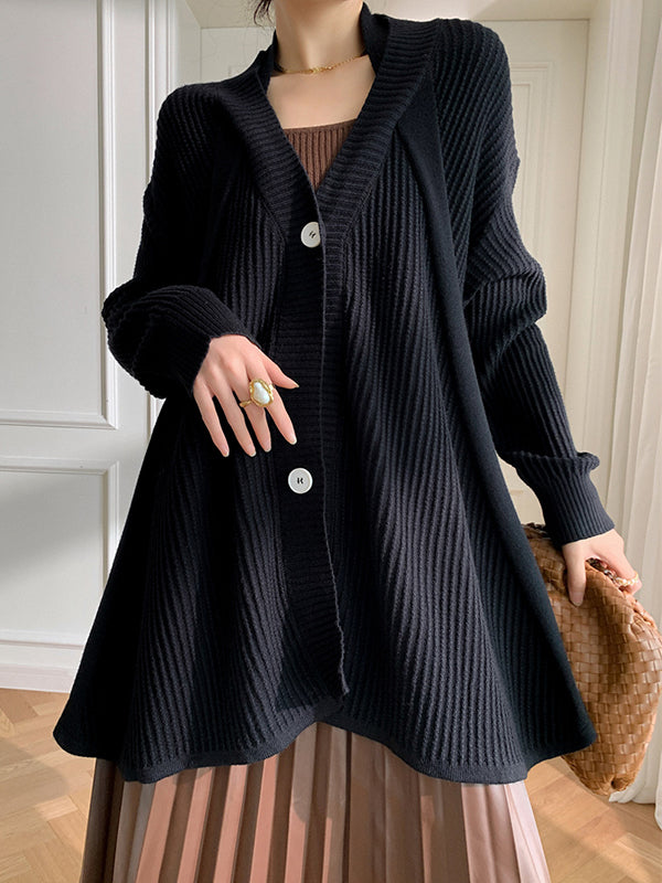 xakxx Stylish A-Line Long Sleeves Loose Solid Color V-Neck Cardigan Tops