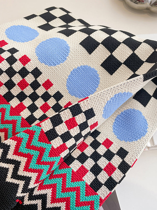 xakxx Checkerboard Striped Bags Woven Handbag