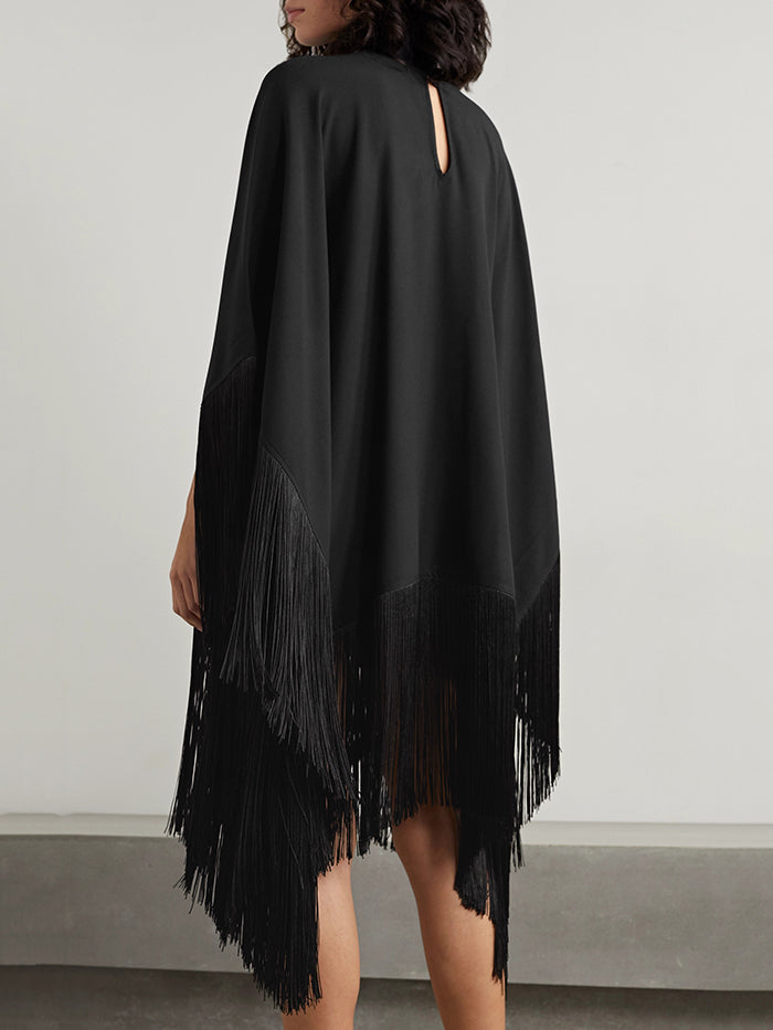 xakxx Loose Fringed High Neckline With A Scarf-Like Panel Solid Midi Dresses
