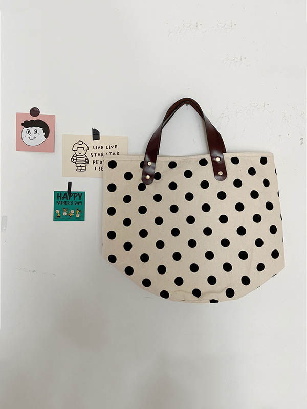 xakxx Vintage Canvas Polka-Dot Printed Makeup Tote Bag Bucket Bag