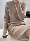 xakxx Urban Loose Solid Round-Neck Split-Side Sweater& Wide Leg Pants Suits