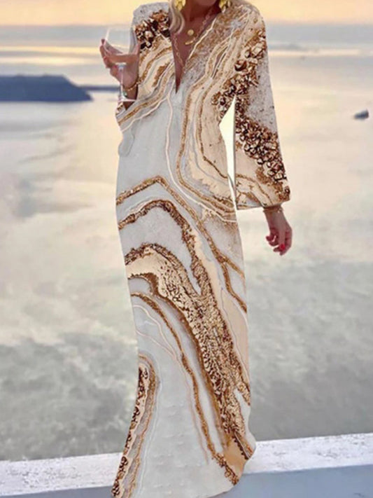 xakxx Original Loose Contrast Color Printed Maxi Dress