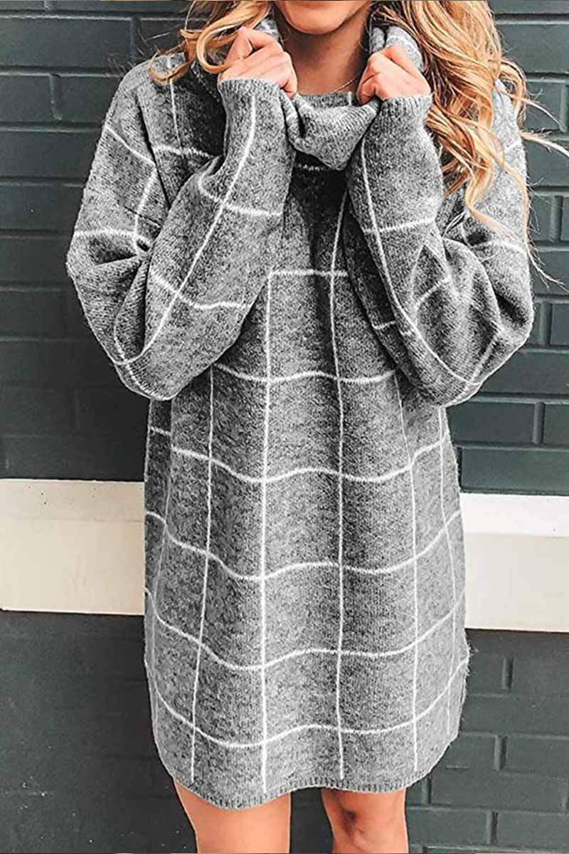 Xakxx High Collar Plaid Loose Mini Dress