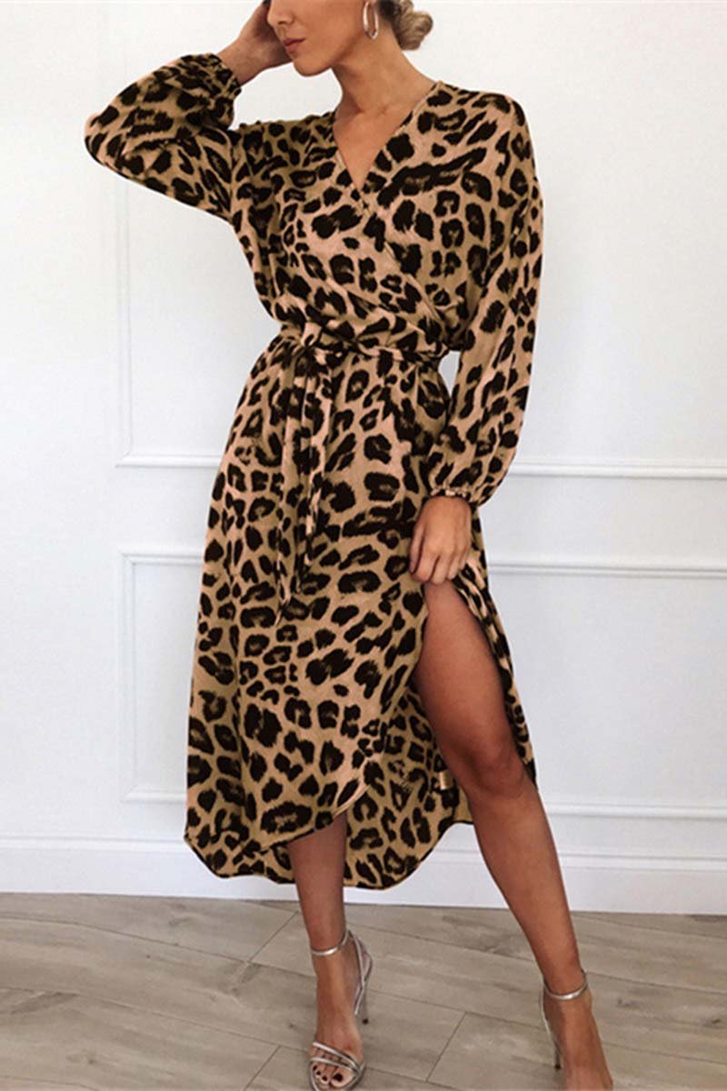 Xakxx V Neck Sexy Leopard Dress（4 colors）