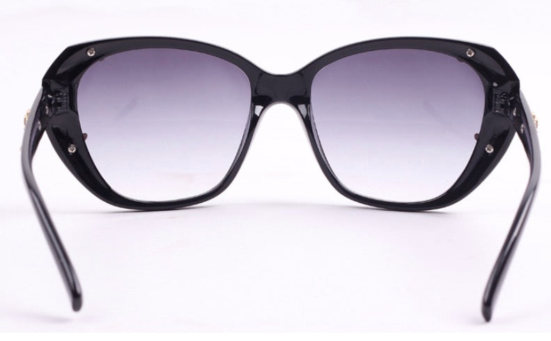 xakxx Women's Vintage Gold-tone Roses Carving Oversize Black Frame Sunglasses