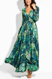 Xakxx V-Neck Leaf Print Maxi Dress