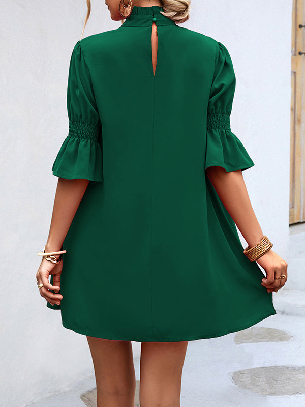 xakxx Half Sleeves Loose Solid Color High-Neck Mini Dresses