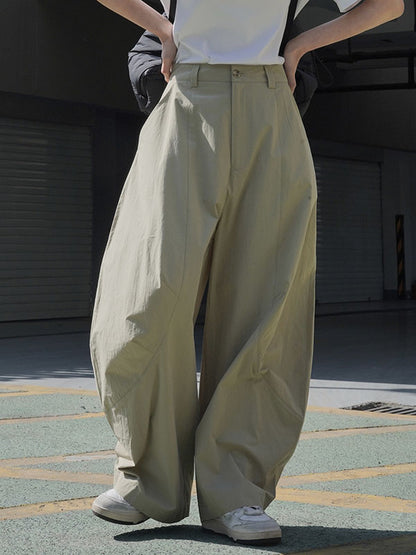 xakxx Loose Wide Leg Solid Color Split-Joint Casual Pants Bottoms Trousers