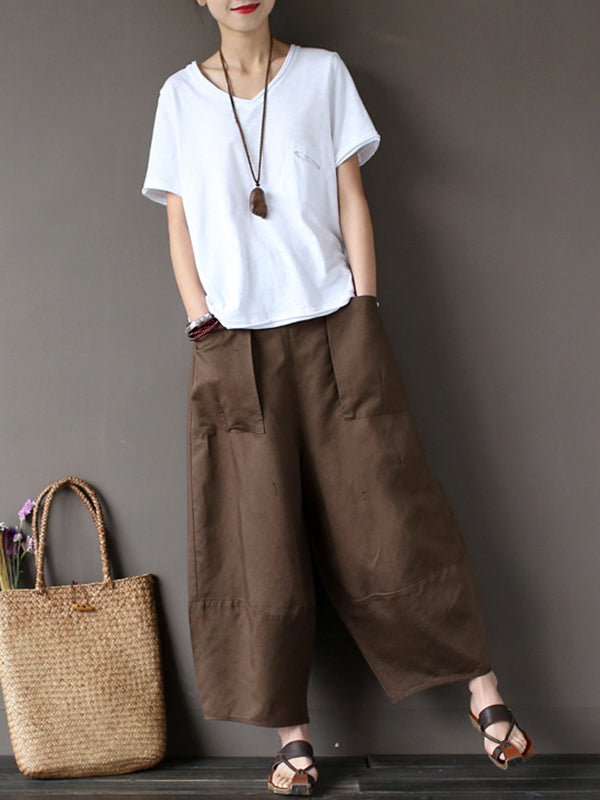 xakxx Simple 4 Colors Loose Linen Wide Leg Pants