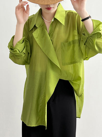 xakxx Irregular Clipping Long Sleeves Solid Color Lapel Blouses&Shirts Tops