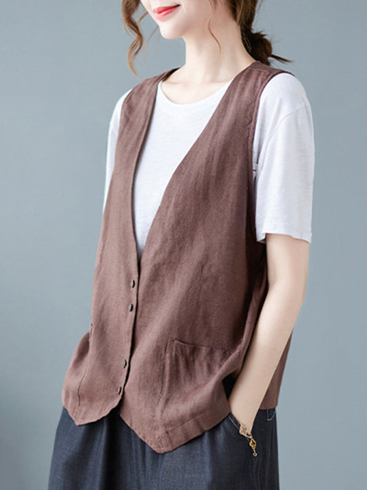 xakxx Simple Loose V-Neck Solid Color Vest