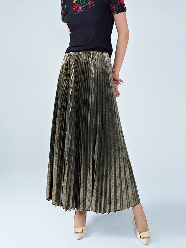 xakxx Loose Metallic Pleated Skirts Bottoms