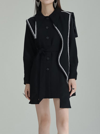 xakxx A-Line High Waisted Asymmetric Buttoned Lapel Mini Dresses