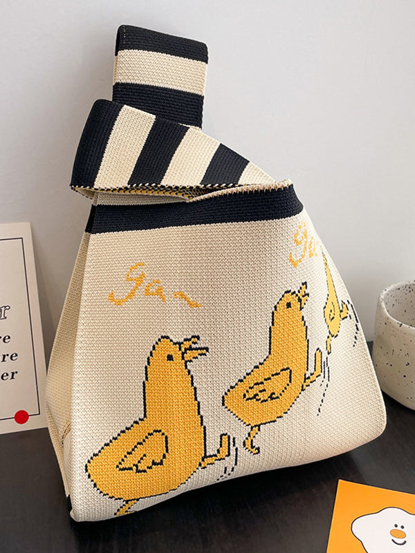 xakxx Cartoon Printed Bags Accessories Woven Handbag
